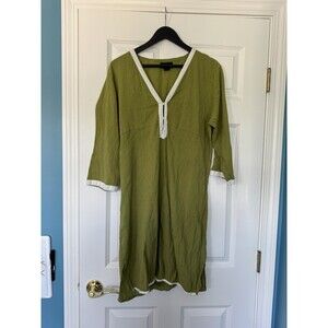 ATHLETA Dress Womens XL Green Pleated Crepe Beach Yoga Travel RETRO/BOHO
